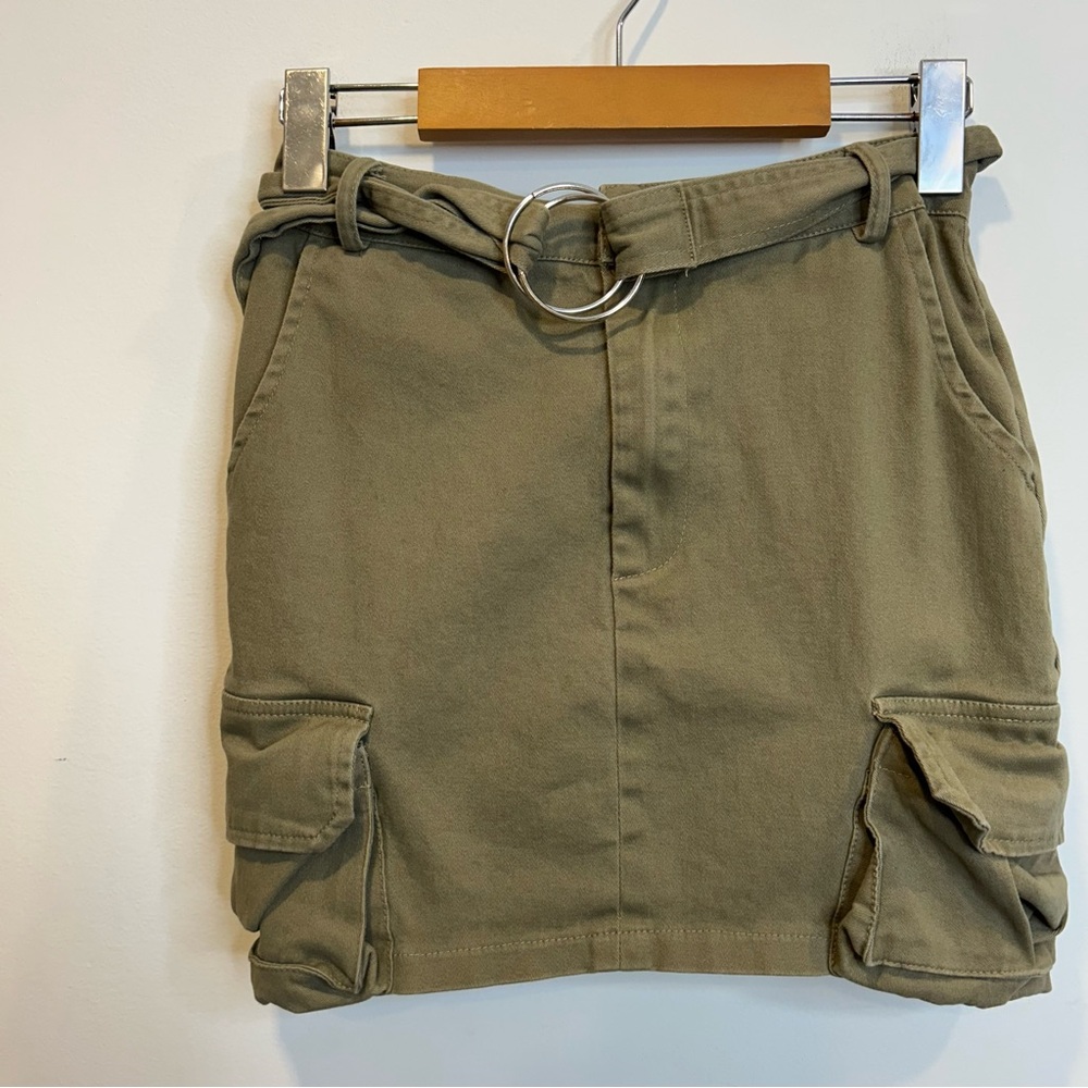 Hot & Delicious Belted Cargo Mini Skirt Army Green Utility